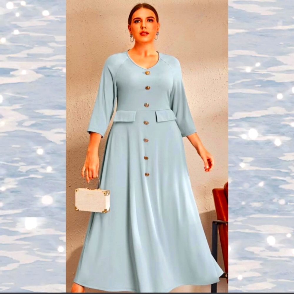 Women's High Waist Flared Maxi Dress in Dusty Blue Size 2X EUC